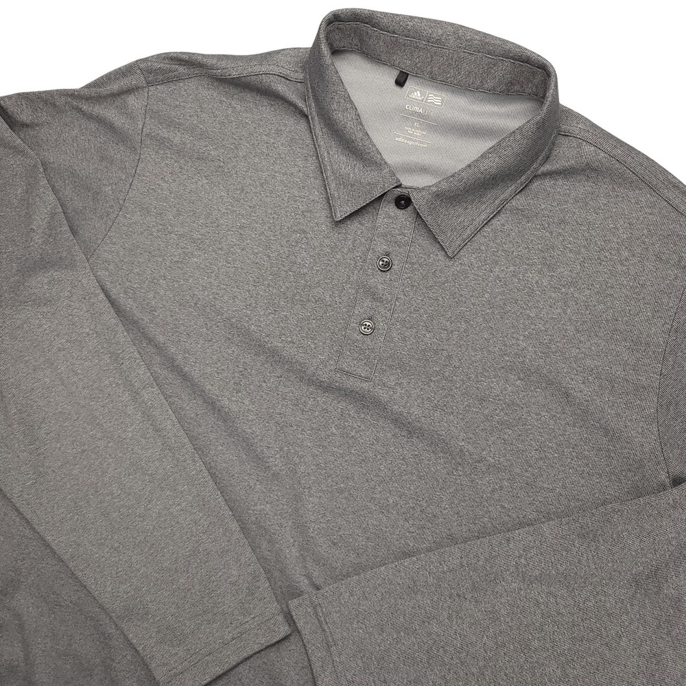 Adidas Polo Shirt Mens XL Gray Solid Climalite Golf Performance Top Long Sleeve